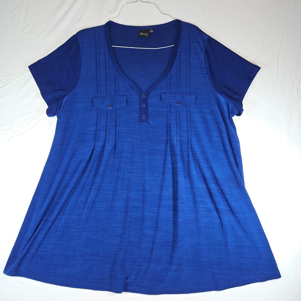 Gorgeous Heathered Cobalt Royal Blue V-Neck Top Super Soft Plus Size 3X